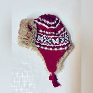 Baby Gap Fur Lined Trapper Winter Hat Red Moose Ear Flaps M/ L